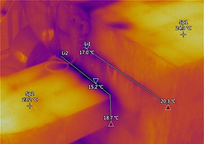 送风管道连接处的异常低温热像图